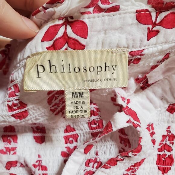 Philosophy Printed Midi Skirt Set Matching Top Size M Red White Boho Womens - Picture 13 of 15